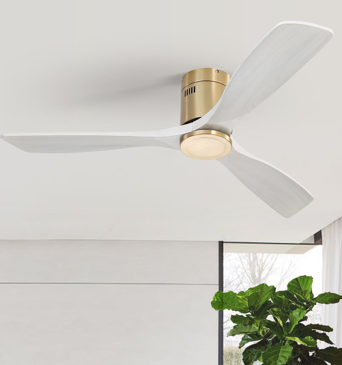 52 Inch Wooden Ceiling Fan With 3 Solid Wood Blades Remote Control Reversible DC Motor Without Light