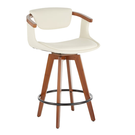 Oracle Mid-Century Modern Counter Stool in Walnut Bamboo and Cream Faux Leather by LumiSource
