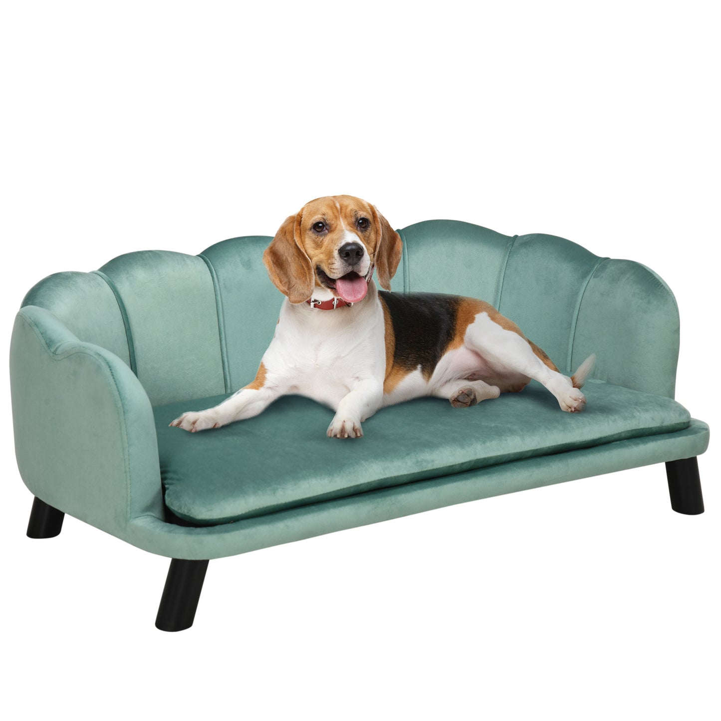 PawHut Velvet Large Dog Couch with Foam Cushion, Soft and Cute Dog Bed with Pearl Design, Dog Sofa for Big and Medium Dogs, Green