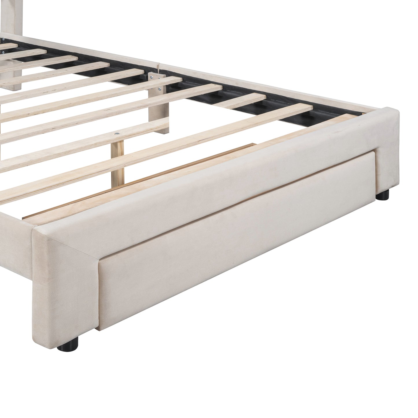 Queen Size Storage Bed Velvet Upholstered Platform Bed with a Big Drawer - Beige(old sku:WF296854AAA)