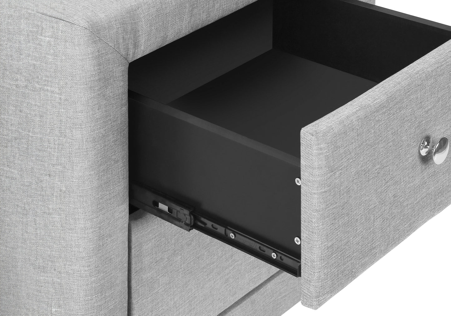 Nightstand, Nightstand, End, Side, Lamp, Storage Drawer, Bedroom, Upholstered, Grey Linen Look, Transitional