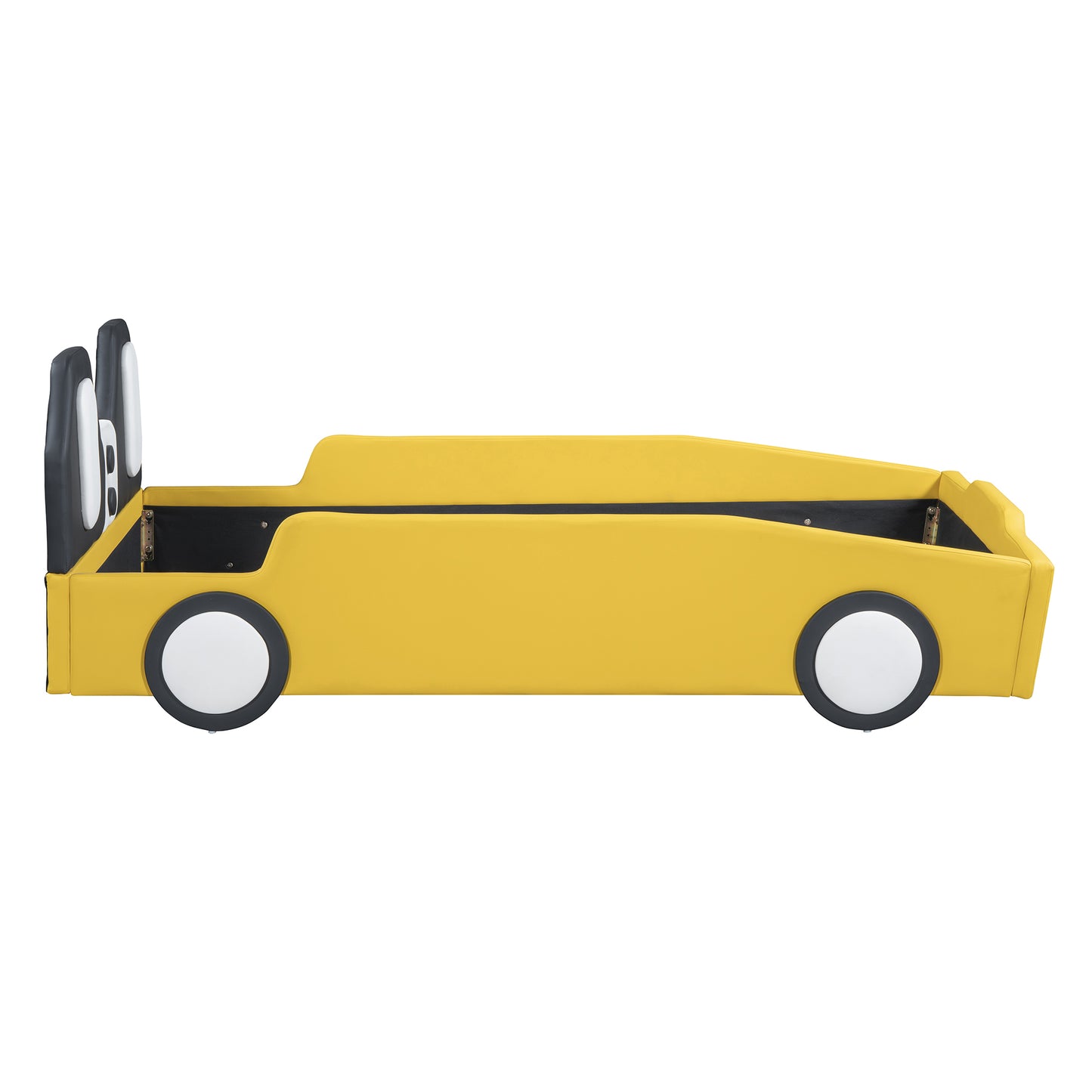 Twin Size Race Car-Shaped Platform Bed with Wheels,Yellow