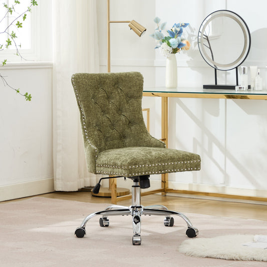 A&A Furniture Office Chair,Modern Chenille Upholstered Tufted Button Home Office Chair with Chrome Metal Base,Adjustable Desk Chair Swivel Office Chair (Green)