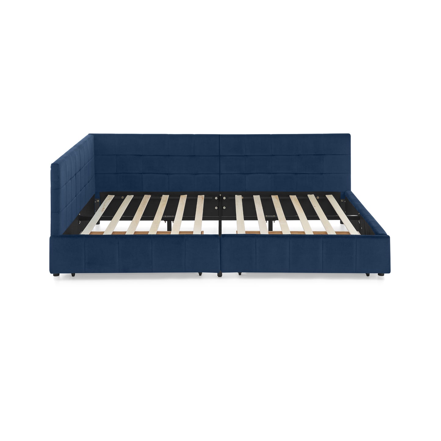 Full Size Storage Upholstered Tufted Bed Frame, Sofa Bed Frame with Comfortable Backrest and Armrests, Full Size Bed for Bedroom, Living Room,Velvet, DARK BLUE(80.5''*59''*29.5'')