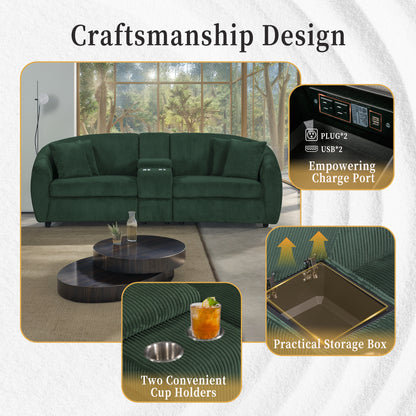 UNITED WE WIN corduroy fabric, two cup holders, storage, oversized two-seat, solid wood frame, high quality sponge filling, curved placement sofa