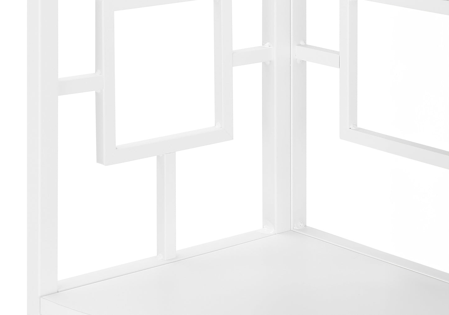 Bookshelf, Bookcase, Etagere, Corner, 4 Tier, 62"h, Office, Bedroom, White Laminate, White Metal, Contemporary, Modern