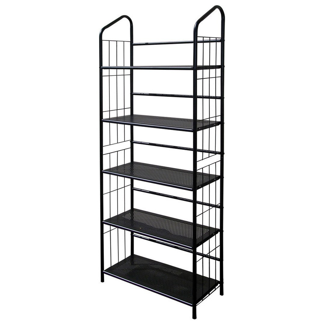 64" Tall 5-Tier Corner Metal Bookcase / Book Shelf, Black finish
