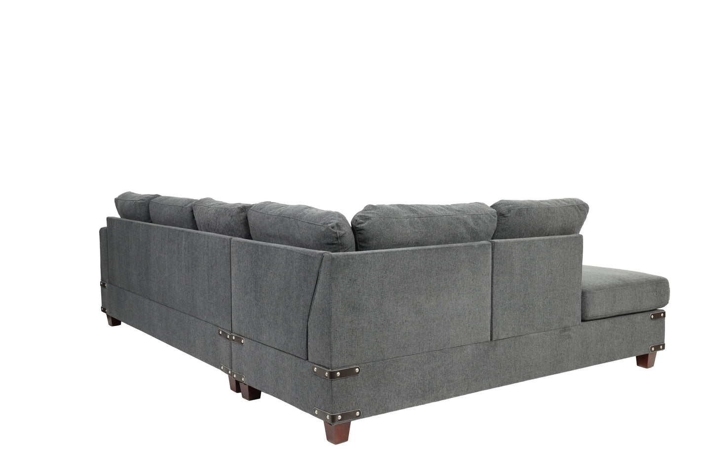 Living Room Furniture Charcoal Chenille Sectional w Ottoman Linen Like Fabric Sofa Reversible L/R Chaise Ottoman 3pc Sectional Sofa