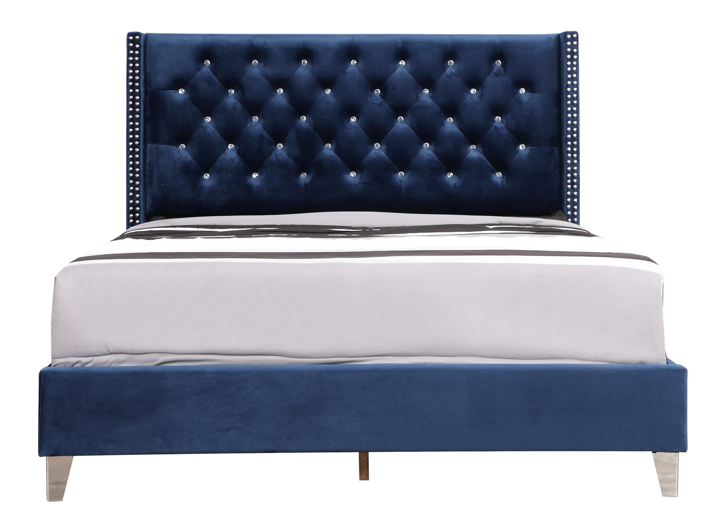 Stylish Upholstered Bed In Navy Blue