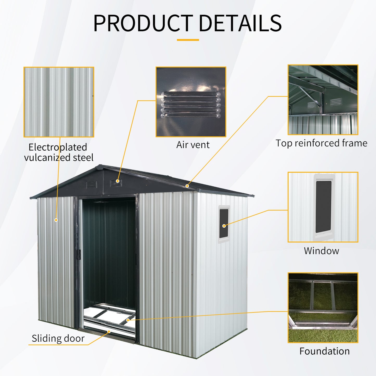 8ft x 4ft Outdoor Metal Storage Shed with Window and Metal Foundation for Backyard, Patio, Lawn --White and Black