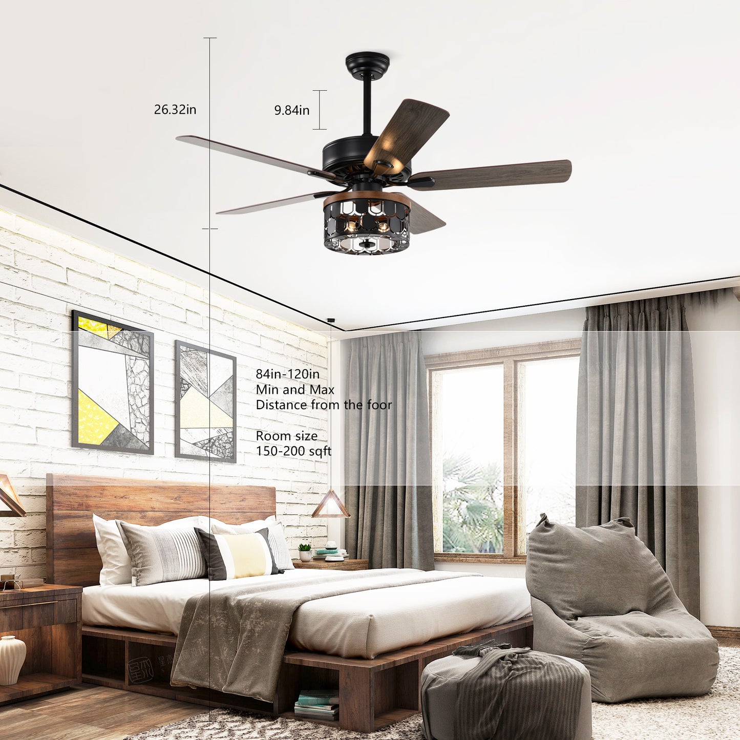 52'' Plywood blades ceiling fan with remote control for the living room ,bed room