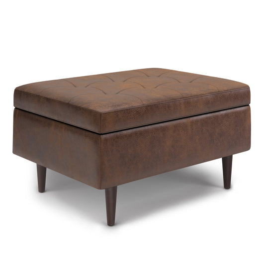 Shay - Mid Century Small Coffee Table Storage Ottoman - Distressed Chestnut Brown
