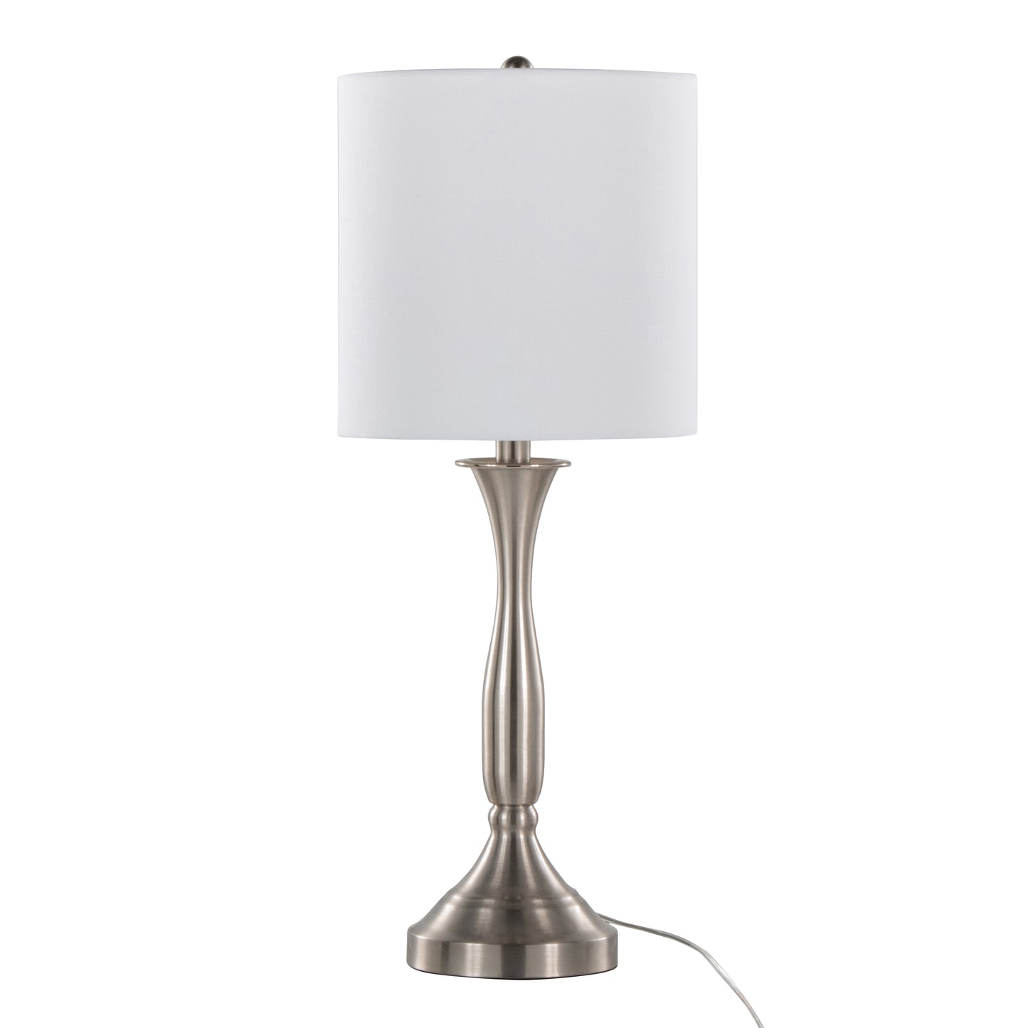 Sawyer 25" Contemporary Metal Table Lamp in Brushed Nickel with White Linen Shade and Built-in USB Port from Grandview Gallery by LumiSource - Set of 2