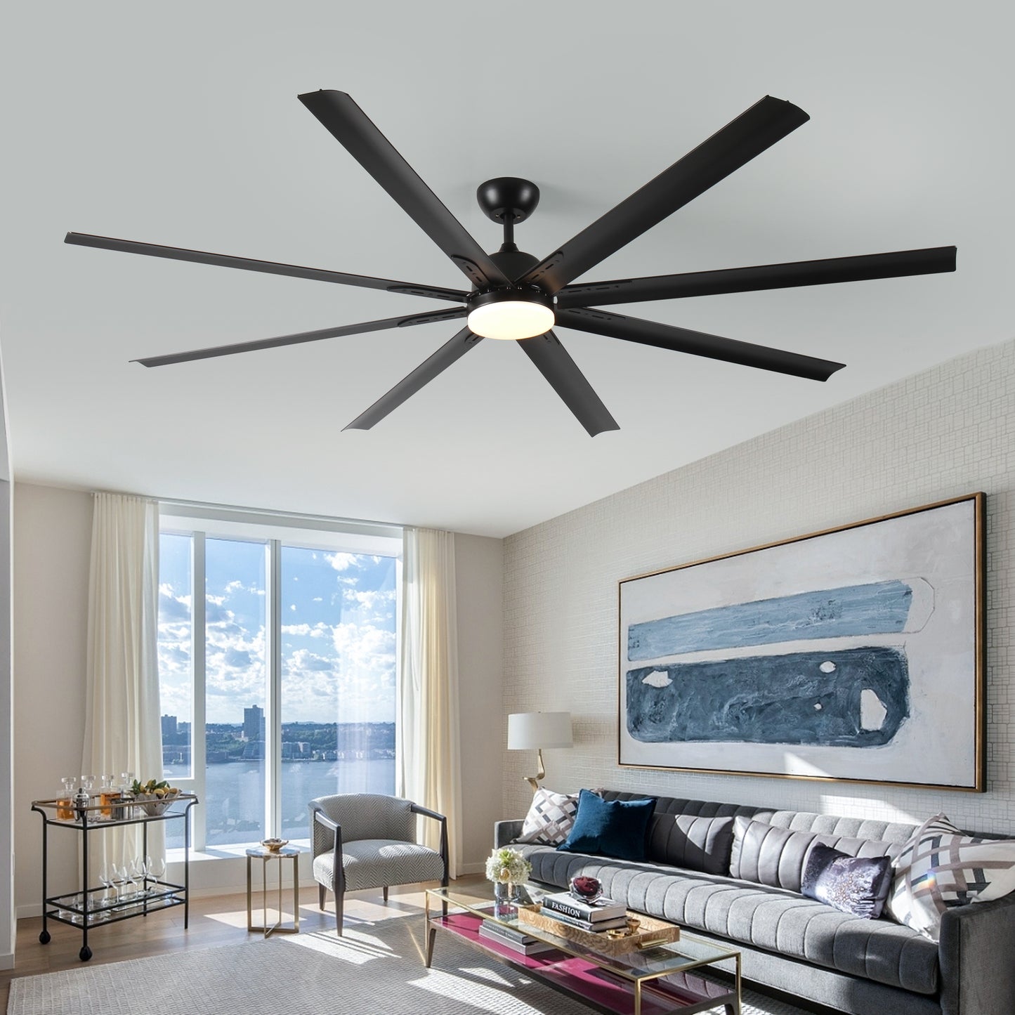 84 In Super Large Black Ceiling Fan with Remote Control