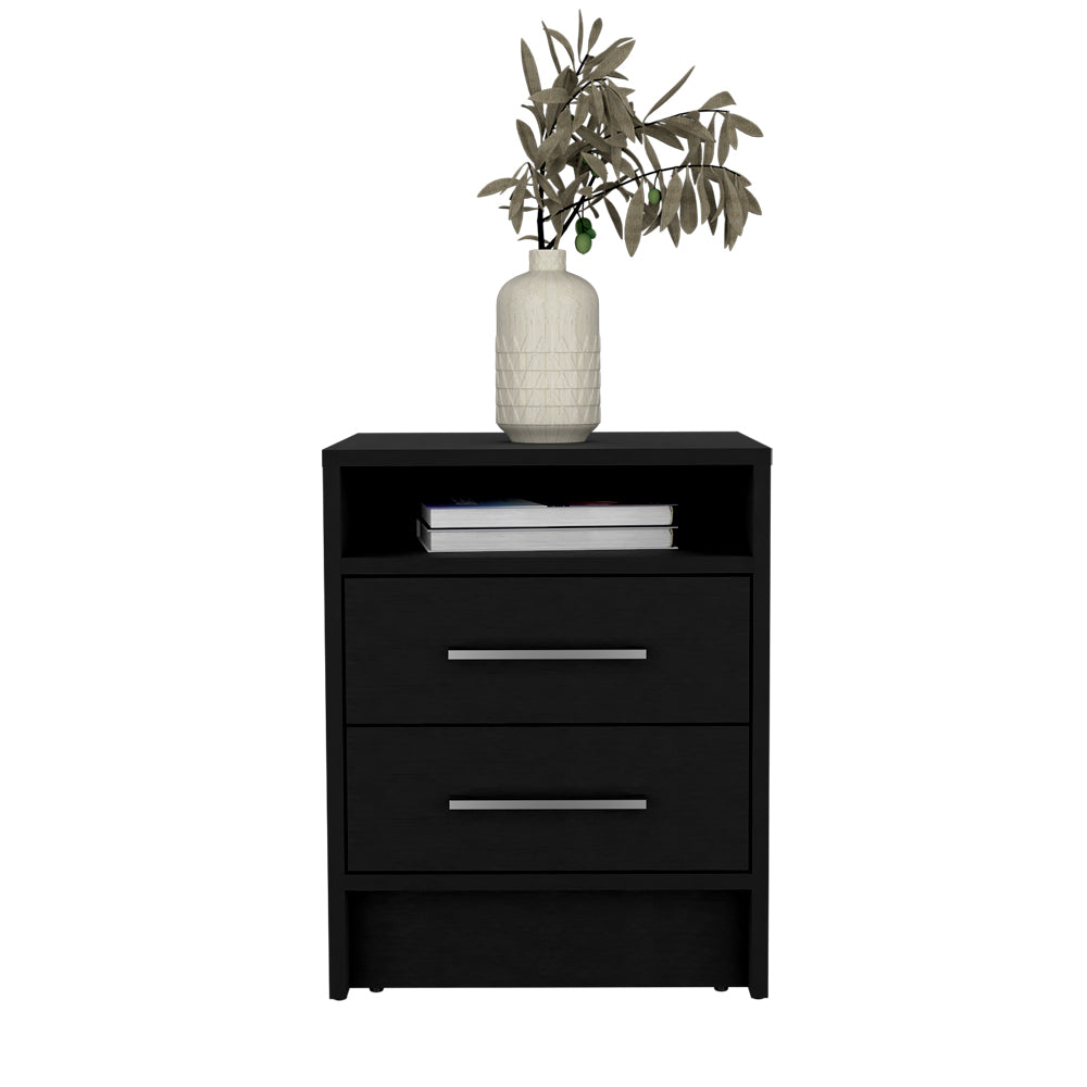 Nightstand Cartiz, Two Drawers, Black Wengue Finish