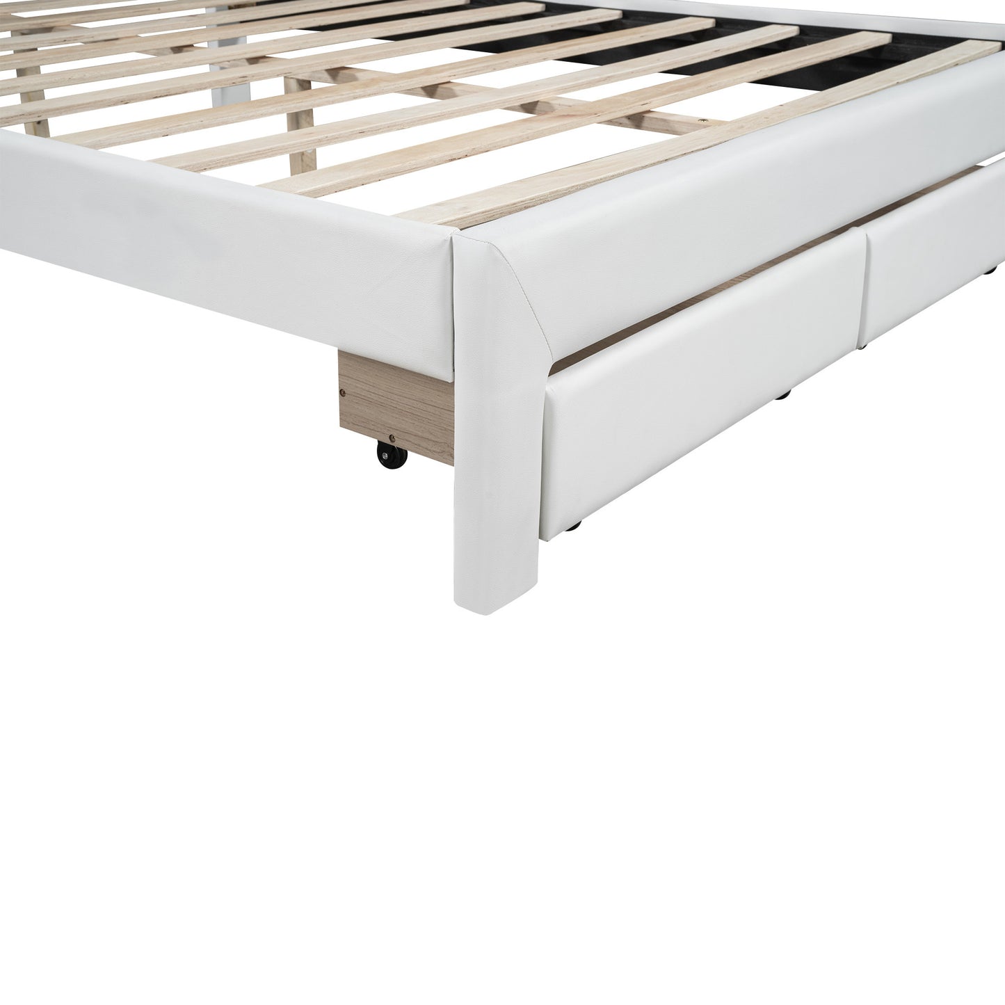 Queen Size Upholstered Platform Bed with Tufted Headboard, LED and 2 Drawers, White