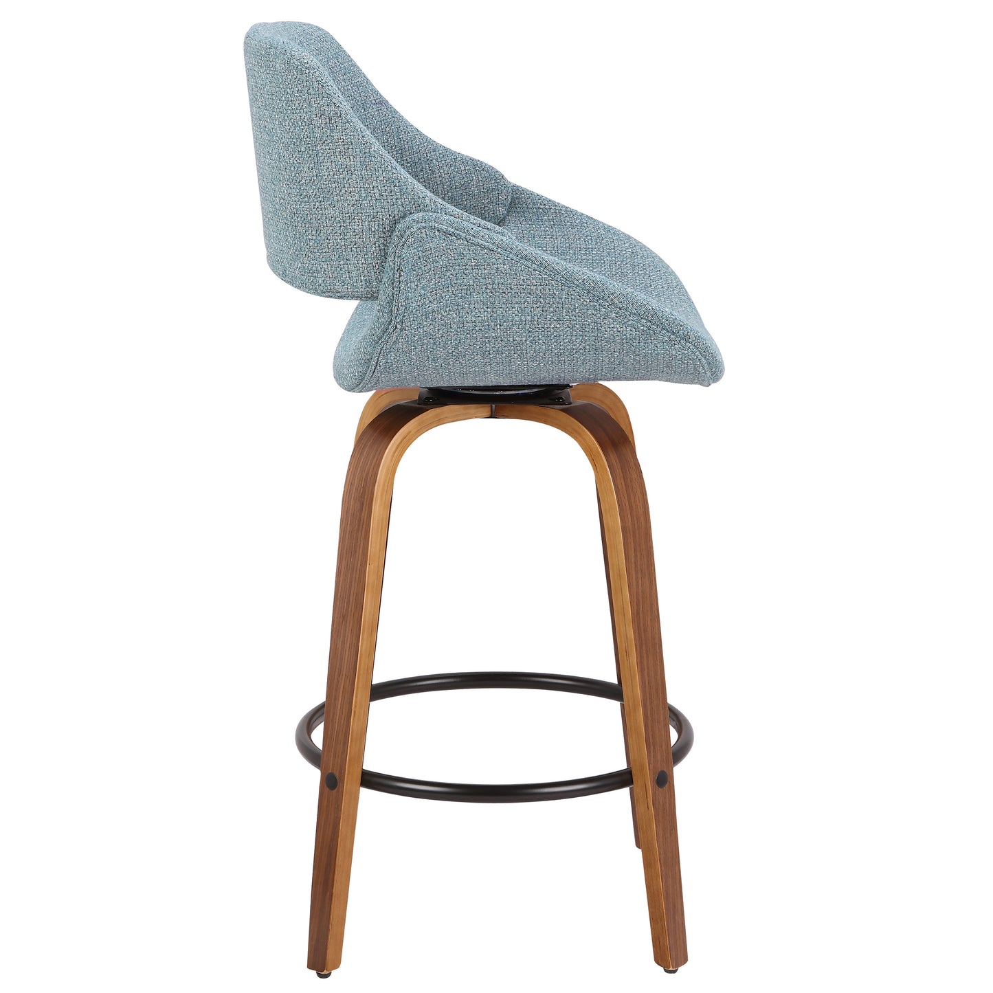 Fabrico Mid-Century Modern Counter Stool in Walnut and Blue Noise Fabric by LumiSource