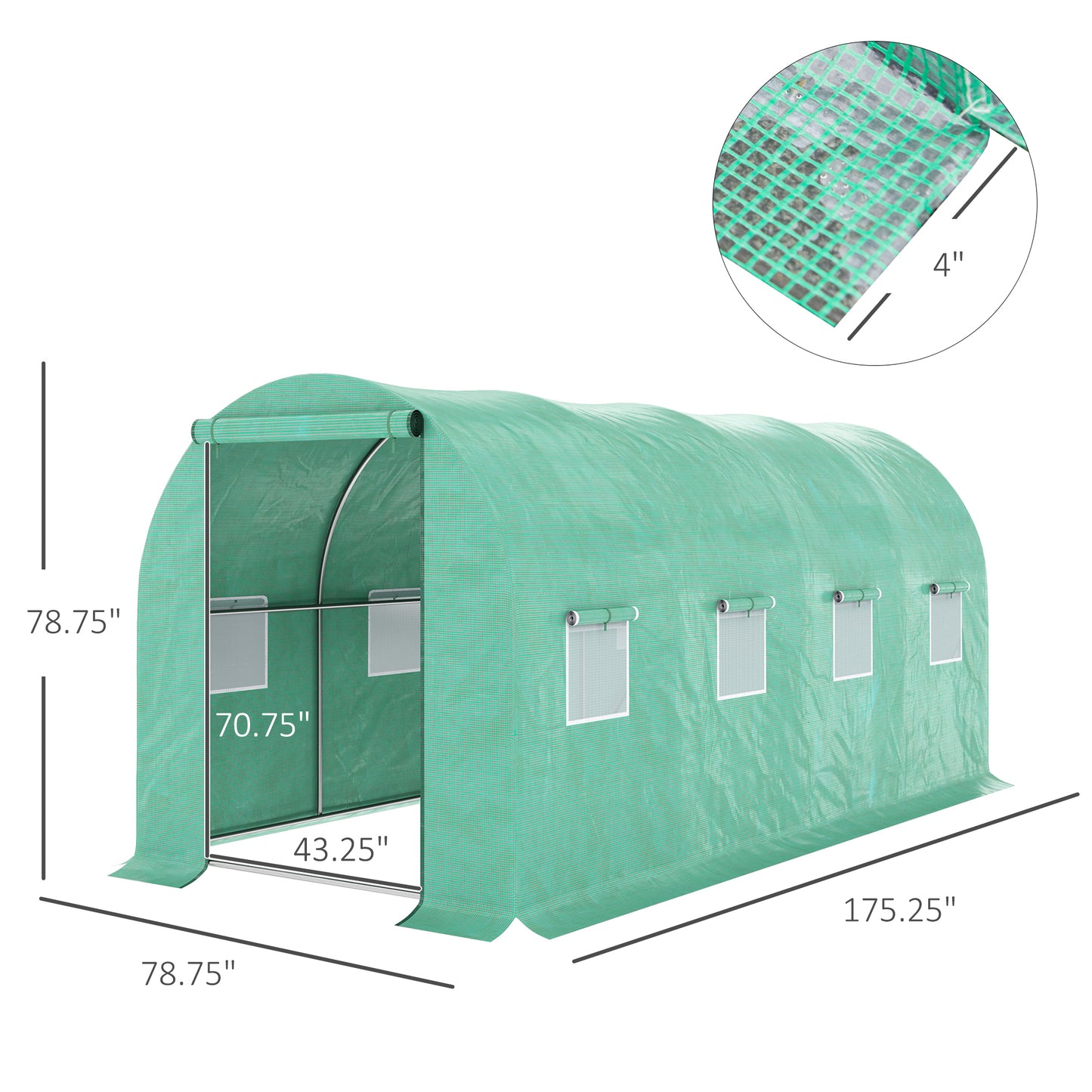 Outsunny 15' x 7' x 6.5' Walk-in Tunnel Hoop Greenhouse, Green House with Polyethylene PE Cover, Steel Frame, Roll-Up Zipper Door & Windows for Flowers, Vegetables, Tropical Plants, Green