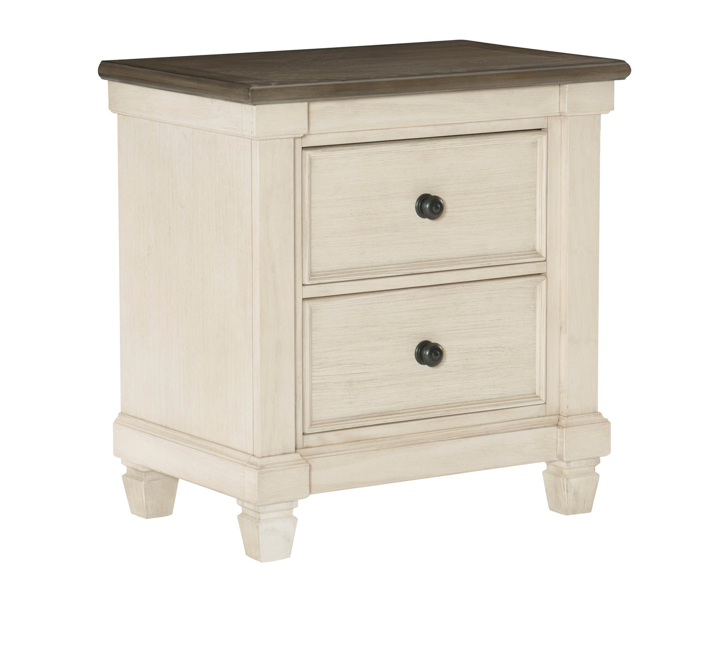 Transitional Rustic Style 1pc Nightstand of 2x Drawers Antique White and Rosy Brown Bedroom Furniture