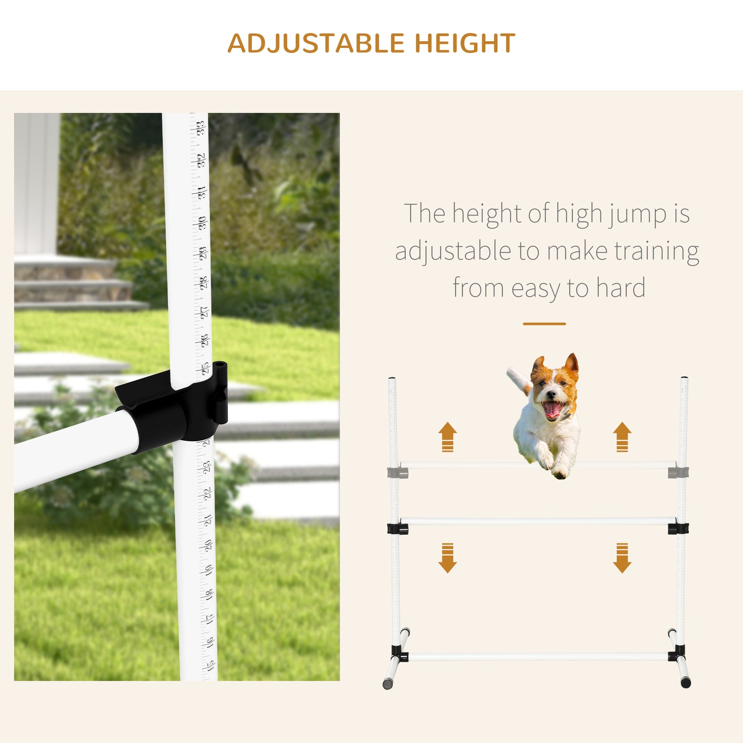 PawHut 4 Piece Dog Agility Training Equipment for Dog Agility Course with Adjustable Height Jump Bars, Included Carry Bag, & Displacing Top Bar, White