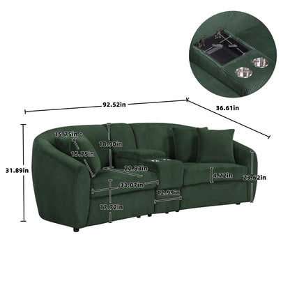 UNITED WE WIN corduroy fabric, two cup holders, storage, oversized two-seat, solid wood frame, high quality sponge filling, curved placement sofa