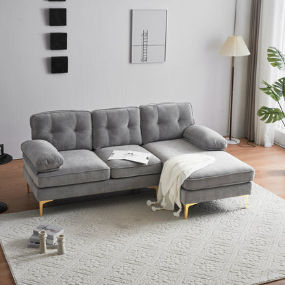 83" Modern Sectional Sofas Couches Velvet L Shaped Couches for Living Room, Bedroom, Light Grey