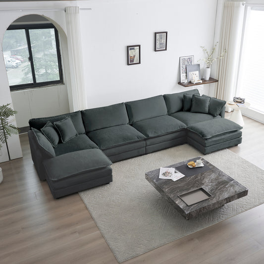 Comfort U Shaped Couch with Reversible Chaise, Modular Large U-Shape Sectional Sofa, Double Extra Ottomans,Gray Chenille