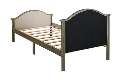 Twin Size Bed Frame with Headboard and Footboard, Upholstered Twin Platform Bed with Strong Wooden Slats Support,Grey