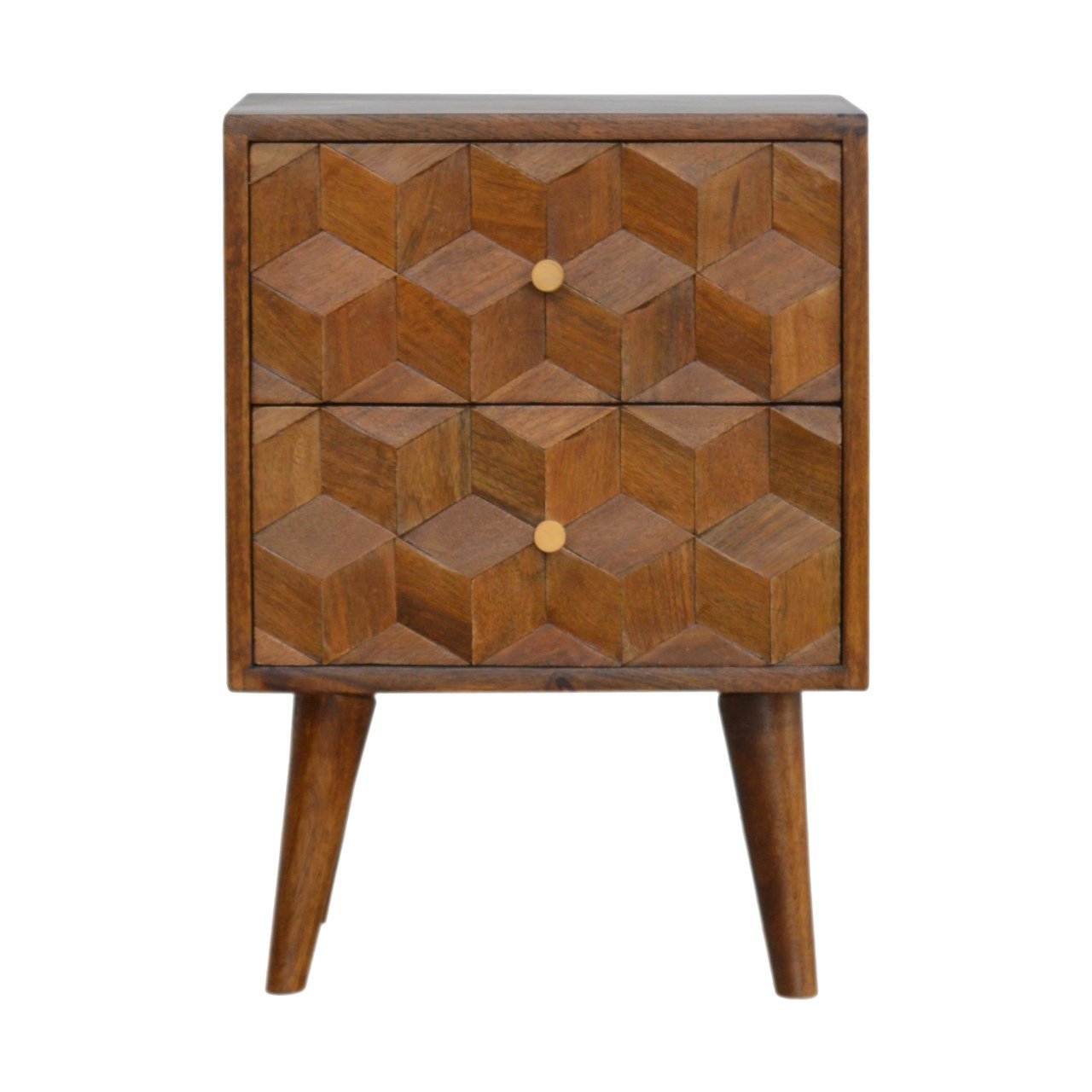 Chestnut Cube Carved Bedside Nightstand