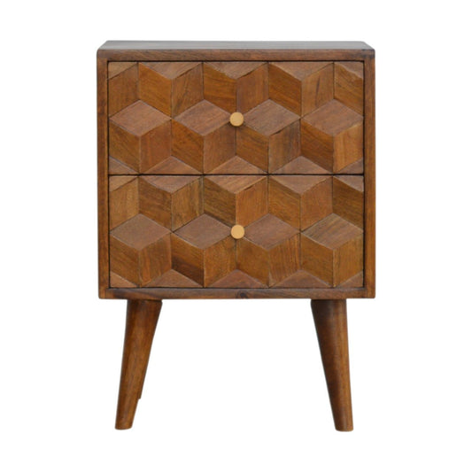 Chestnut Cube Carved Bedside Nightstand