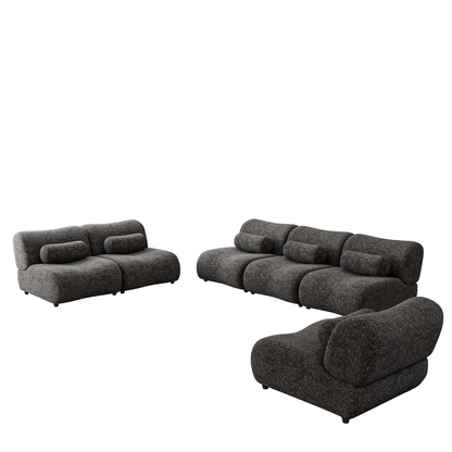 Black Modular L-Shaped Sofa with Moveable Headrests – Modern Chenille Fabric Sectional Couch with Hidden Legs & Cylindrical Pillows – Perfect for Living Rooms, Large Seating, and Customizable Layouts