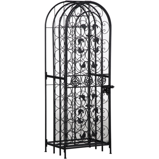 HOMCOM 45 Bottle Wrought Iron Wine Rack Jail with Lock - Black