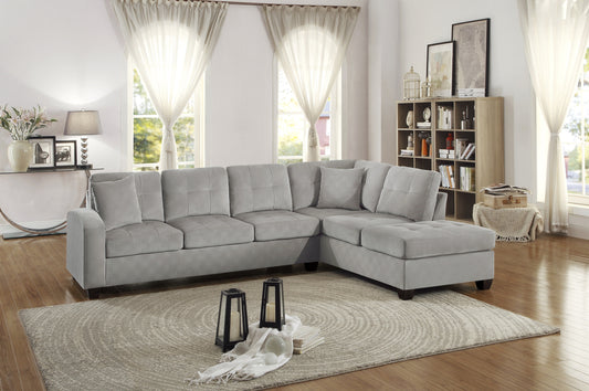 2-Piece Reversible Sectional with Chaise Tufted Detail Taupe Microfiber Upholstered Modern Living Room Furniture