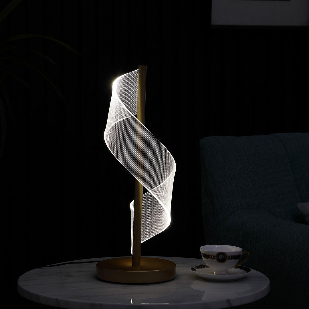 18.75" In Dinamo Modern "S" Wave Swirl Acrylic Led Brushed Gold Table Lamp