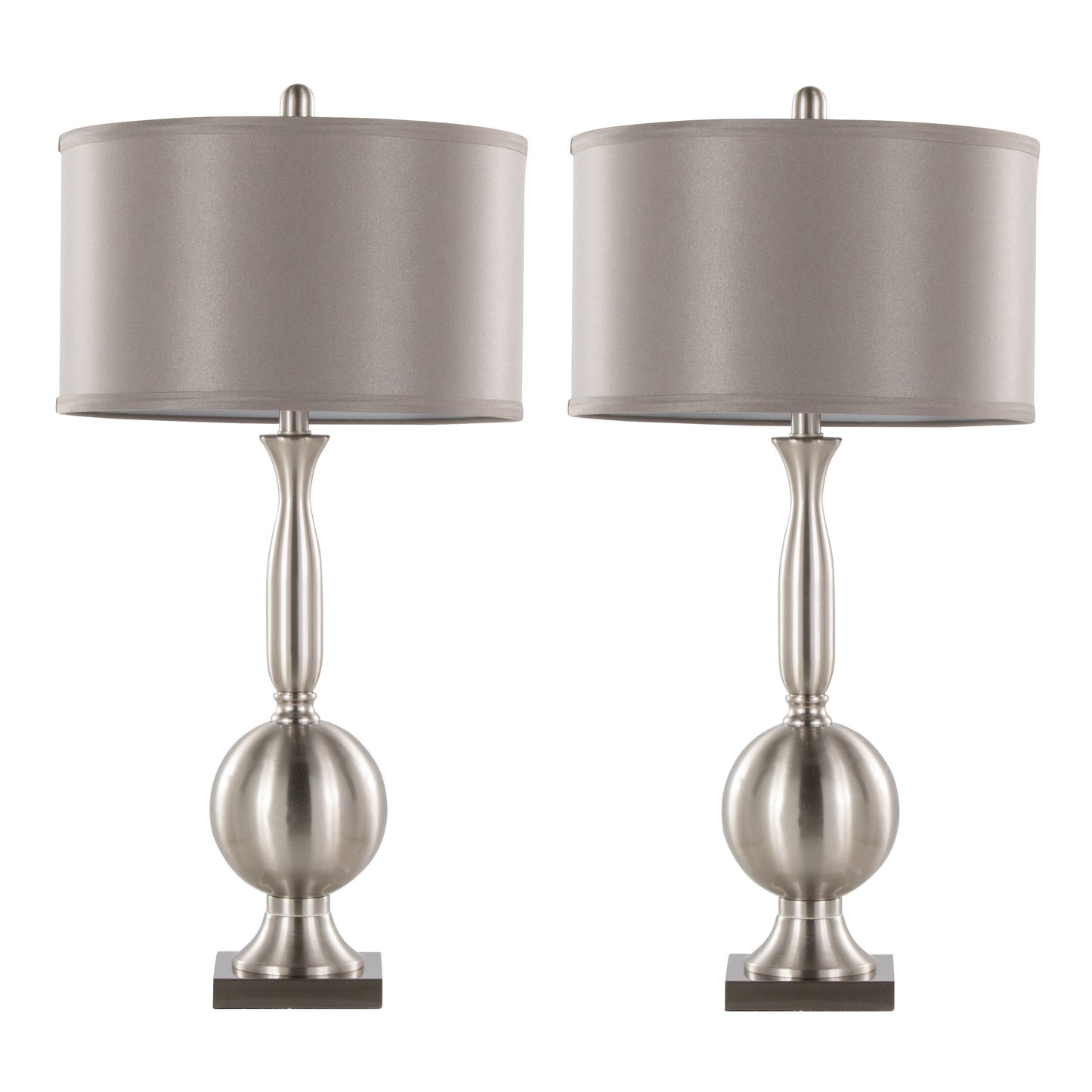 Joan 30' Contemporary Metal Table Lamp in Brushed Nickel with Grey Satin Shade from Grandview Gallery by LumiSource - Set of 2