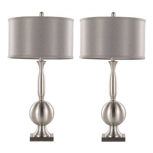 Joan 30' Contemporary Metal Table Lamp in Brushed Nickel with Grey Satin Shade from Grandview Gallery by LumiSource - Set of 2