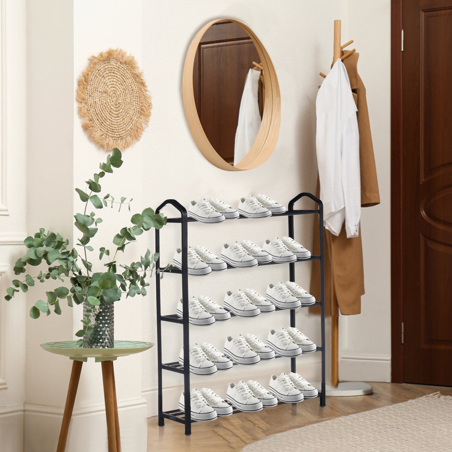 YSSOA 5-Tier Stackable Shoe Rack, 15-Pairs Sturdy Shoe Shelf Storage , Black Shoe Tower for Bedroom, Entryway, Hallway, and Closet