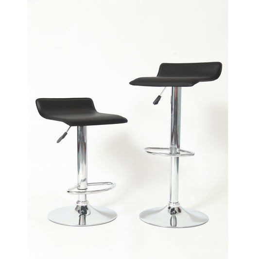 Contemporary Chrome Air Lift Adjustable Swivel Stools with Black Seat, Set of 2