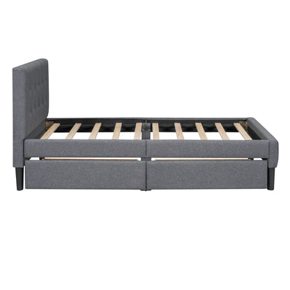 Twin Size Upholstered Platform Bed with 2 Drawers, Gray