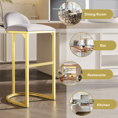 30" Counter Height Bar Stools Set of 2, Bar Stools with Back and Gold Metal Frame, Modern Luxury Bar Stools with Footrest, Upholstered Velvet Counter Stool Chairs for Kitchen Island