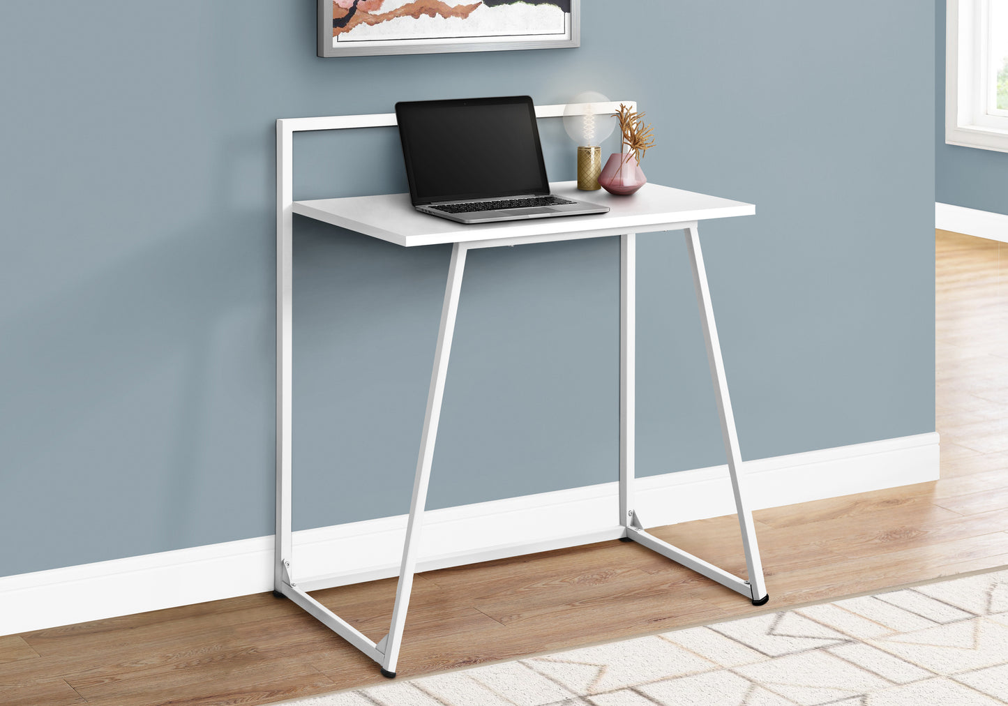 Computer Desk, Home Office, Laptop, 30"l, Work, White Laminate, White Metal, Contemporary, Modern