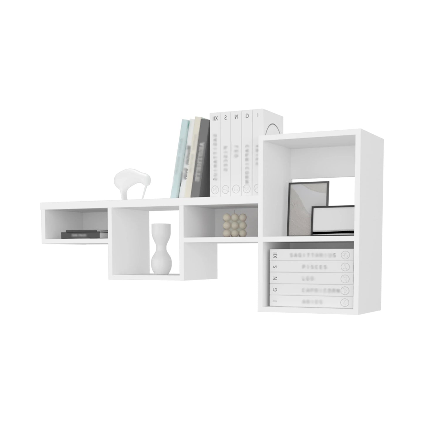 White Wall-Mounted Shelf Unit with 5 Shelf