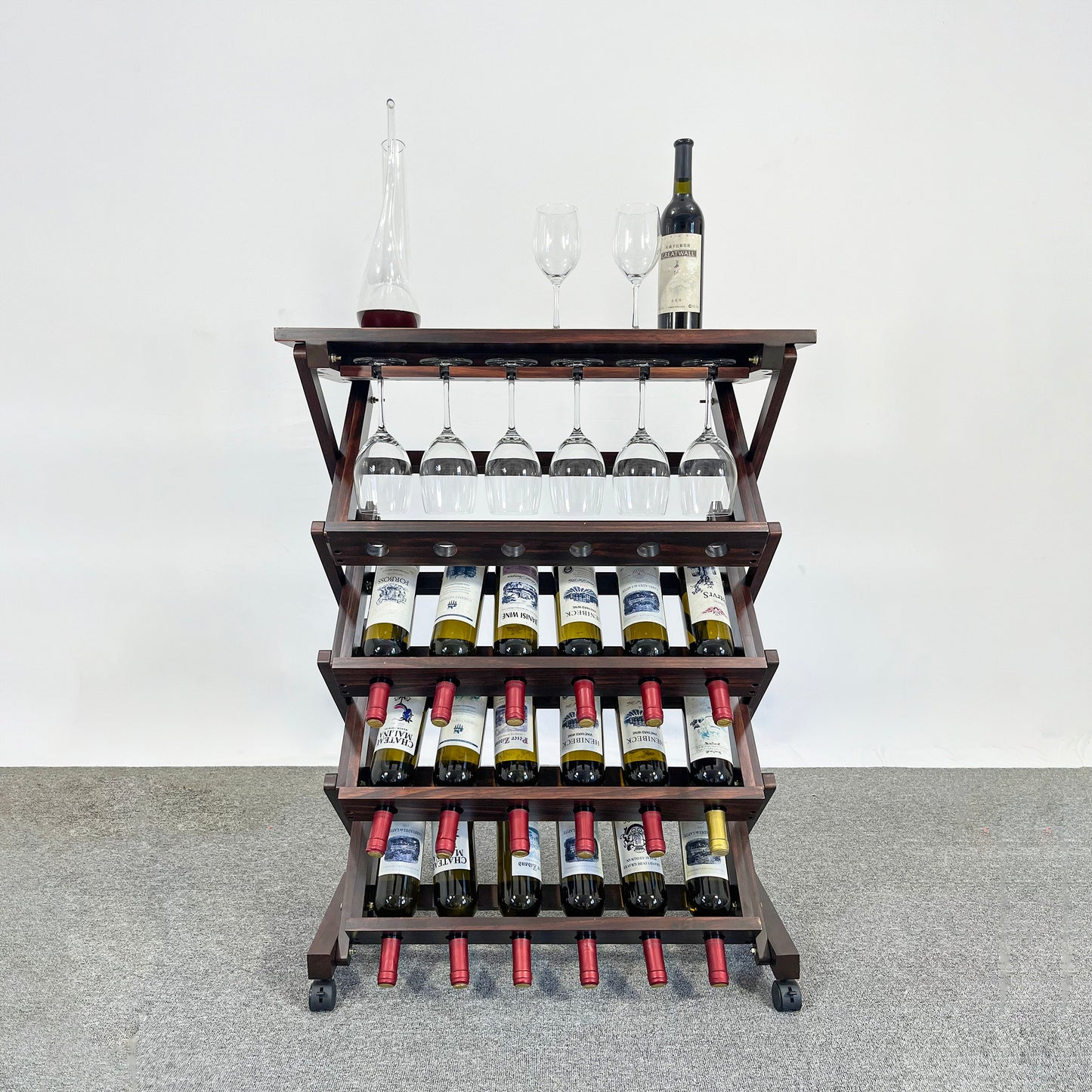 26 Bottles Freestanding wine rack,Wine Storage Rack, Freestanding Display Rack for Kitchen, Pantry, Cellar,walnut