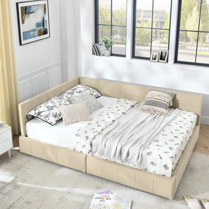 Queen Size Storage Upholstered Tufted Bed Frame, Sofa Bed Frame with Comfortable Backrest and Armrests, Queen Size Bed for Bedroom, Living Room,Velvet, BEIGE(85.5''*64.5''*29.5'')