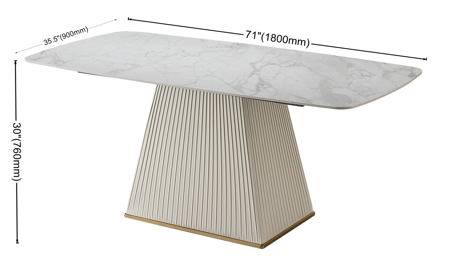 71" Contemporary Dining Table Sintered Stone Square Pedestal Base with 6 pcs Chairs .