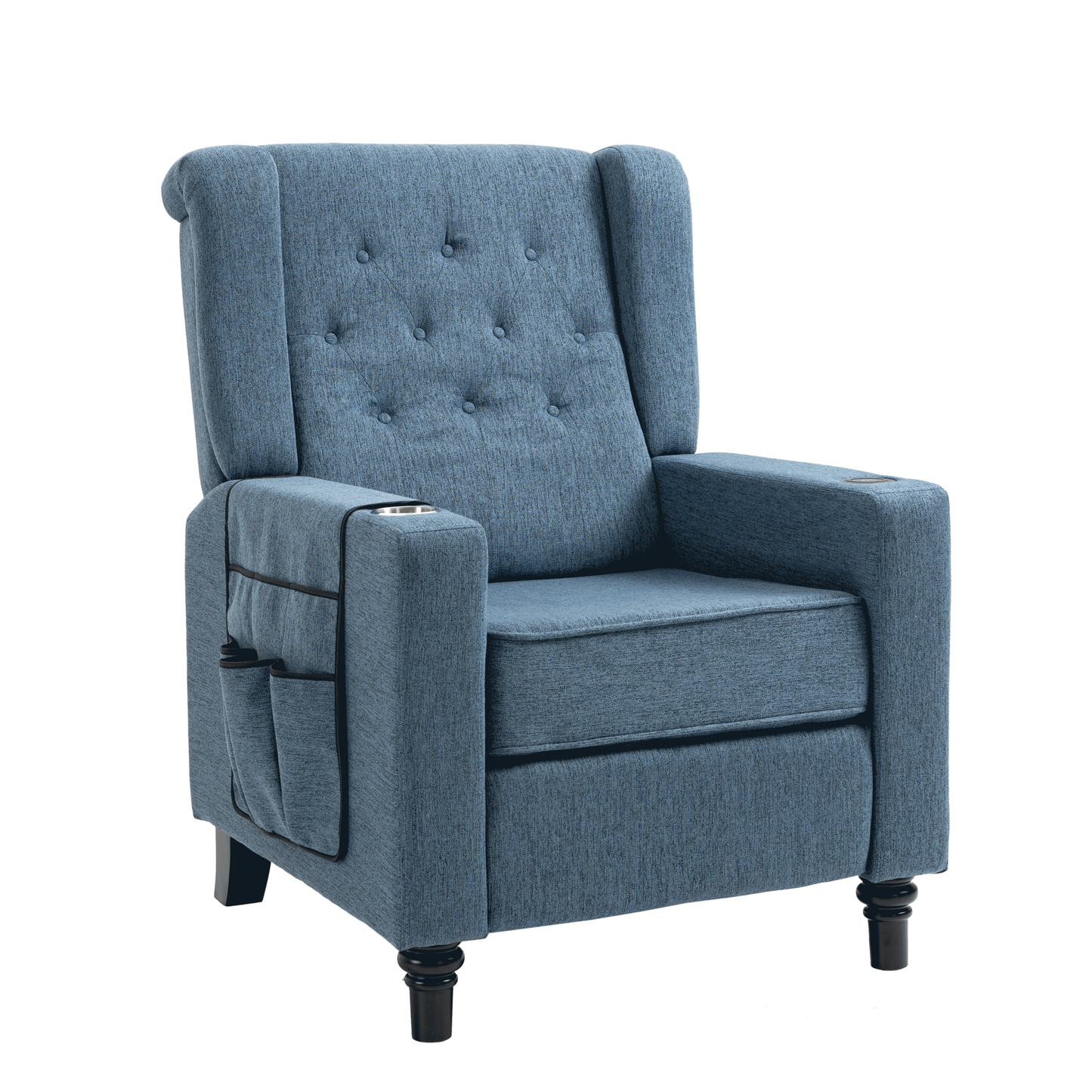 Arm Pushing Recliner Chair, Modern Button Tufted Wingback Push Back Recliner Chair, Living Room Chair Fabric Pushback Manual Single Reclining Sofa Home Theater Seating for Bedroom,Navy Blue