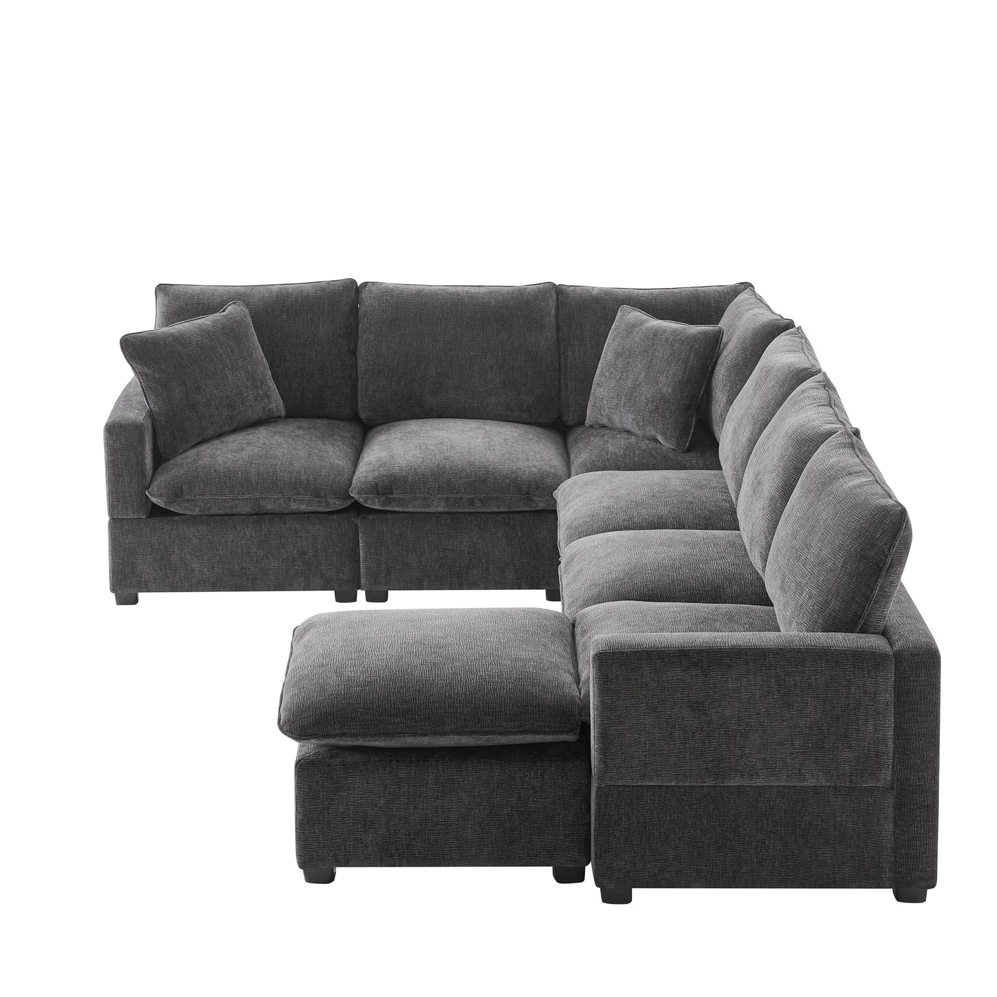 110*86" Modern U Shape Modular Sofa, 7 Seat Chenille Sectional Couch Set with 2 Pillows Included, Freely Combinable Indoor Funiture for Living Room, Apartment, Office, 2 Colors