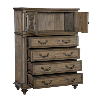 Traditional Vintage Style 1pc Chest of Drawers Top Cabinet Shelf Metal Hardware Weathered Pecan Finish Classic Bedroom Furniture