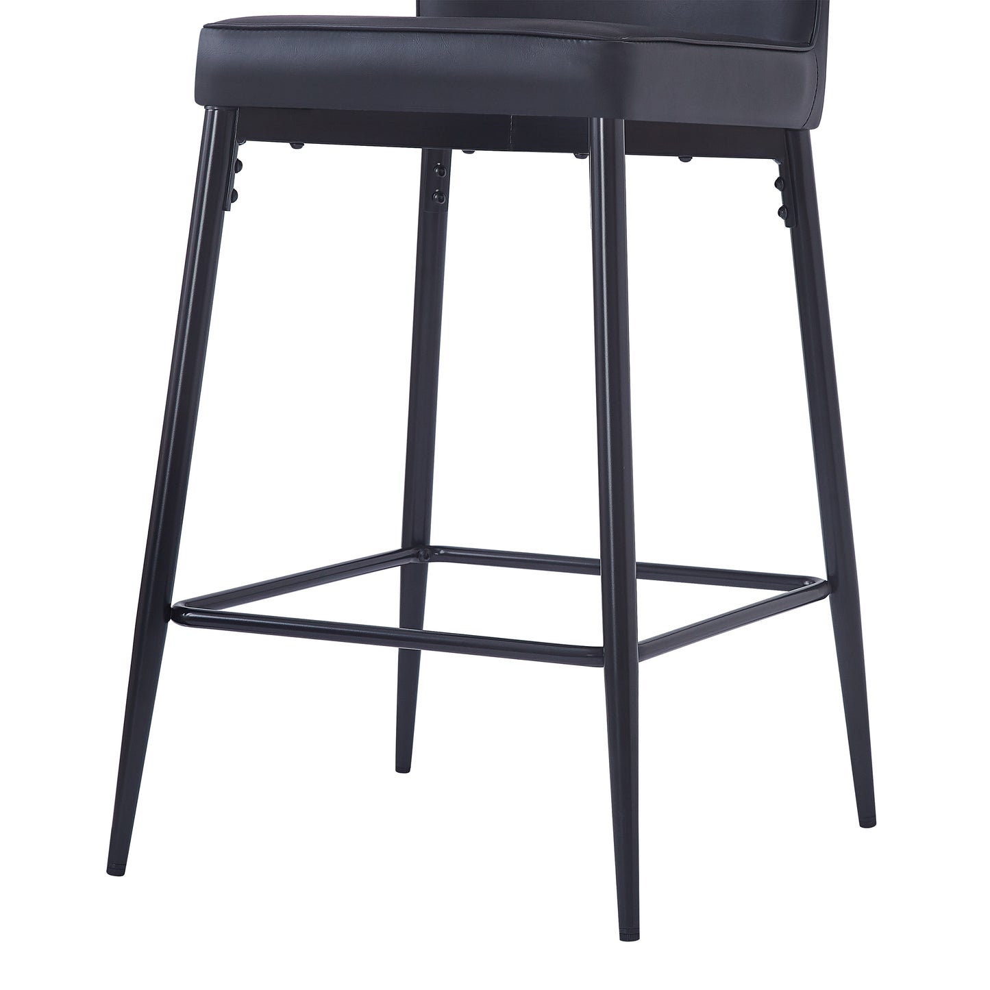 28inch Counter Height Bar Stools Set of 2, Modern Bar Upholstered Chairs with PU Leather, Metal Footrest and Frame for Kitchen Island, Bar Table, Dining Room, Black