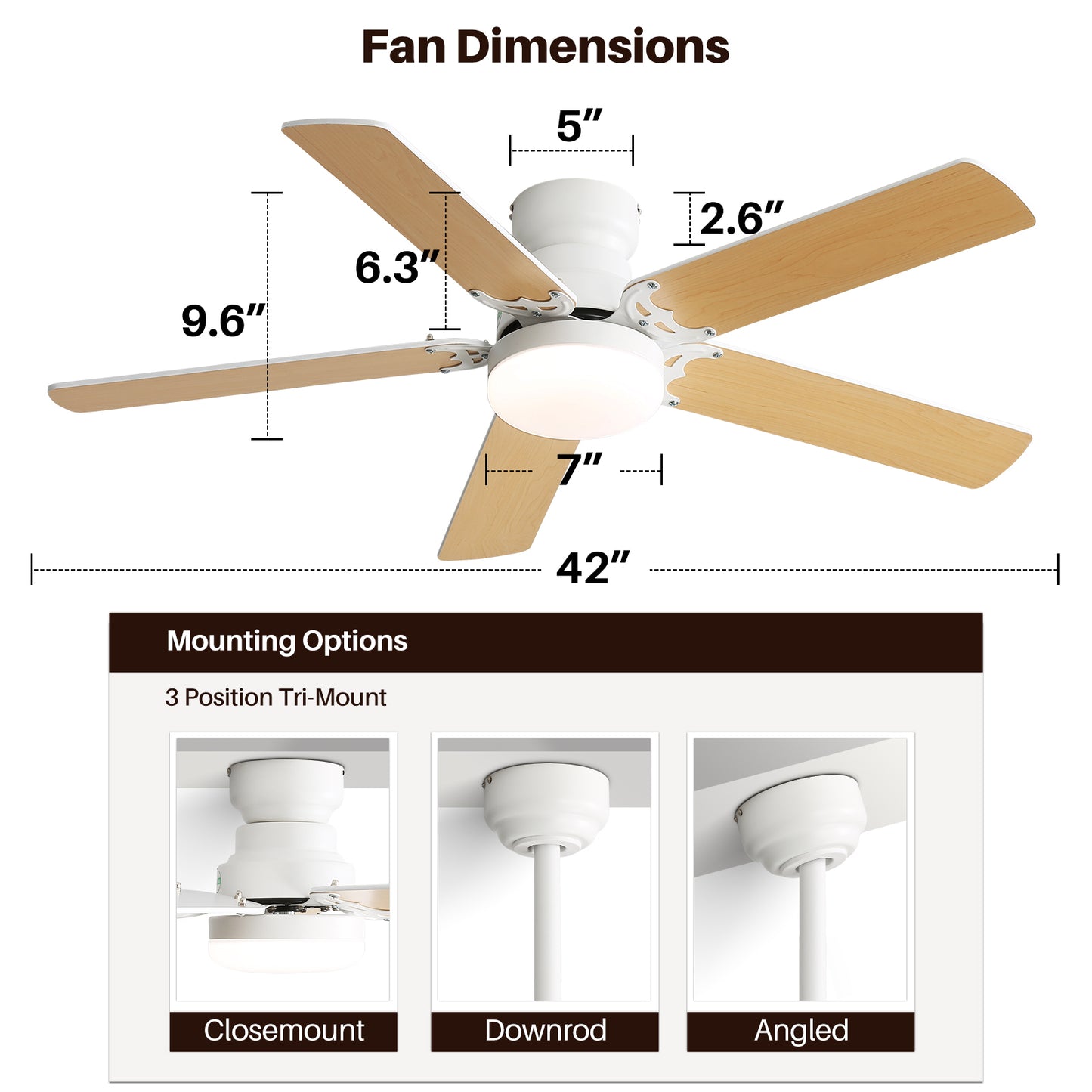 Energy Saving 42 Inch Ceiling Fan 5 Blades Noiseless Reversible Dc Motor Remote Control With Led Light